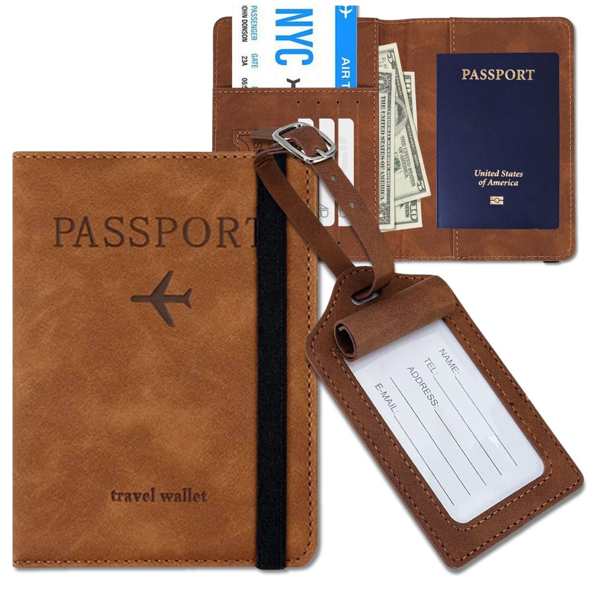 Podróżne etui na dokumenty zestaw paszport z zawieszką portfel eko skóra