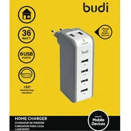 Ładowarki do telefonów - Budi - Ładowarka sieciowa z obrotową wtyczką, 6x USB, 36W (Biały) - miniaturka - grafika 1