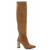 Kozaki damskie - Rude kozaki zamszowe na słupku CARINII - Carinii - miniaturka - grafika 1