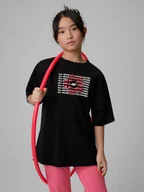 Koszulki dla dziewczynek - 4F T-shirt loose z nadrukiem dziewczęcy - czarny 164 (13-14 lat) - miniaturka - grafika 1