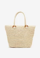 Torebki damskie - Jasnobeżowa Torebka z Plecionki w Stylu Boho z Rączkami Junimia - miniaturka - grafika 1