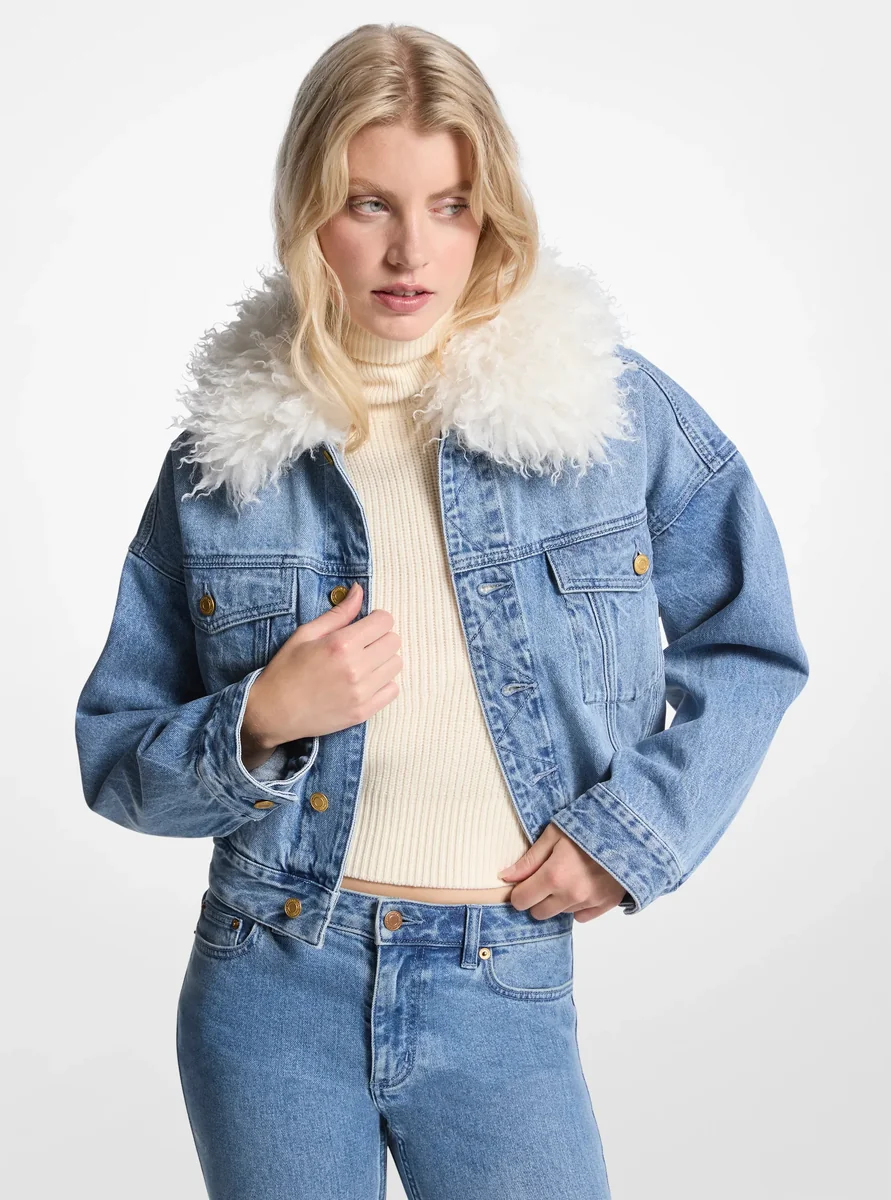 MICHAEL KORS KURTKA DAMSKA JEANSOWA NA GUZIKI Z BAWEŁNĄ NIEBIESKA M/L QAA