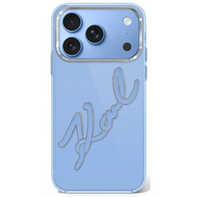 Etui KARL LAGERFELD IML Big Signature Resin Metal Frame do Apple iPhone 17 Pro/18 Pro Niebieski