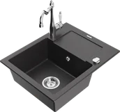 Zlewozmywaki z baterią - Mexen Enzo zlewozmywak granitowy 1-komorowy z ociekaczem i baterią kuchenną Carla, czarny nakrapiany - 6506-76-670700-00 - miniaturka - grafika 1