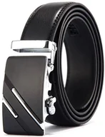 Paski - Męski Pasek Automat Czarny Klamra Metalowa Skóra - miniaturka - grafika 1