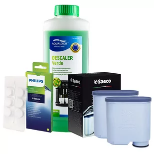 Zestaw Philips Saeco - Filtr Philips Aquaclean CA6903 2szt, Odkamieniacz Aqualogis Verde 500ml, Philips CA6704/10 Tabletki Czyszczące - Akcesoria i części do ekspresów do kawy - miniaturka - grafika 1