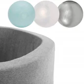 Suche baseny - Suchy basen z piłeczkami kulkami, Misioo, bawełniany szary, 90x30 cm, 300 piłek: miętowe, srebrne, perłowe - miniaturka - grafika 1