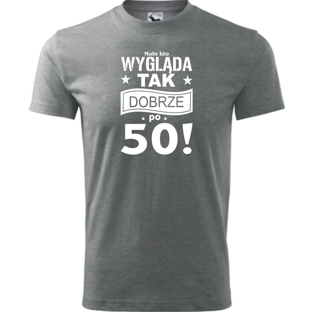 Męska Koszulka z Nadrukiem mało kto wygląda tak dobrze po 50 na Prezent ciemnoszary melanż S