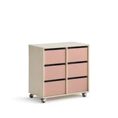 Meble do szkół i przedszkoli - Regał szkolny CASPER, 6 szuflad, brzoza, ciemnoróżowy - miniaturka - grafika 1