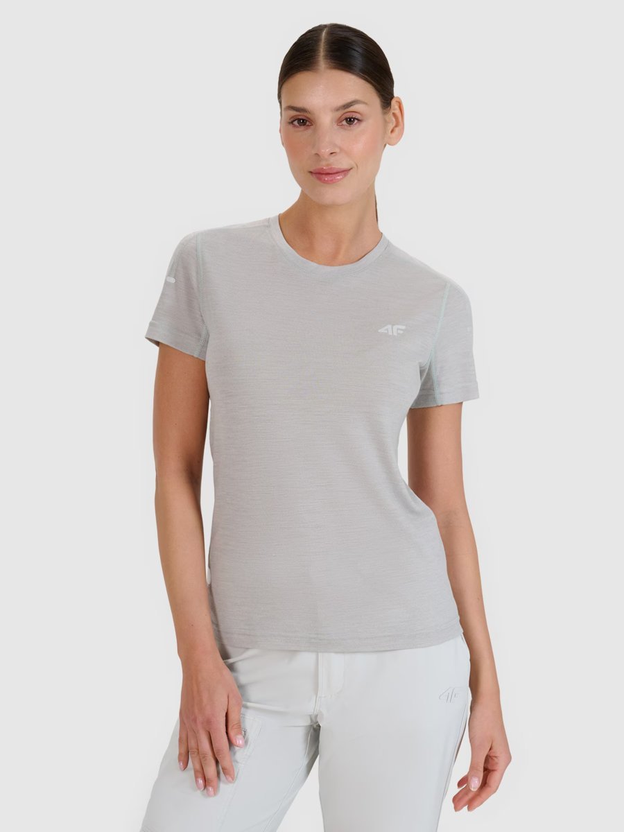 4F Koszulka trekkingowa z wełną Merino damska 4FWSS25TFTSF1269-27S Szary Roz. XS