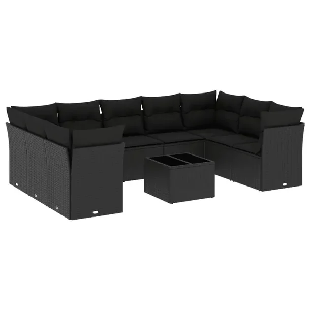 Zestaw Wypoczynkowy z Rattanu PE, Czarny, Sofa: 289x179x69 cm, Stół: 55x5