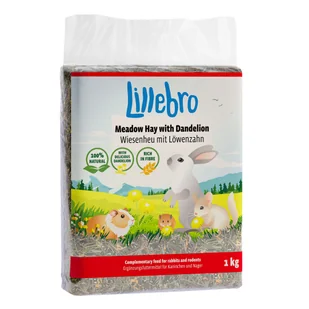 Lillebro siano łąkowe z jabłkiem, mniszkiem lekarskim lub marchewką - Siano łąkowe z mniszkiem lekarskim, 3 x 1 kg - Podłoże dla gryzoni - miniaturka - grafika 1