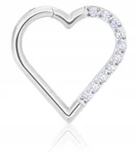 Kolczyki - Tytanowy Kolczyk Clicker PIERCING Serce z Cyrkoniami HELIX Lobe 1,2/8 - miniaturka - grafika 1