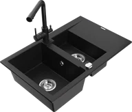 Zlewozmywaki z baterią - Mexen Gaspar zlewozmywak granitowy 1,5-komorowy z ociekaczem i baterią kuchenną Duero, czarny - 6507-77-671600-70 - miniaturka - grafika 1