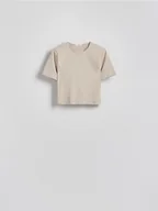 Koszulki i topy damskie - Reserved - Krótki t-shirt - beżowy - miniaturka - grafika 1