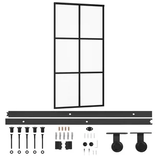 vidaXL Drzwi przesuwne z osprzętem, szkło ESG i aluminium, 102x205 cm - Drzwi wewnętrzne - miniaturka - grafika 1