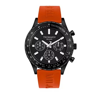 Paski - Trussardi zegarek analogowy kwarcowy mężczyzna z silikonowym paskiem 8033288914792, Pomarańczowy, Taglia unica, pasek - grafika 1