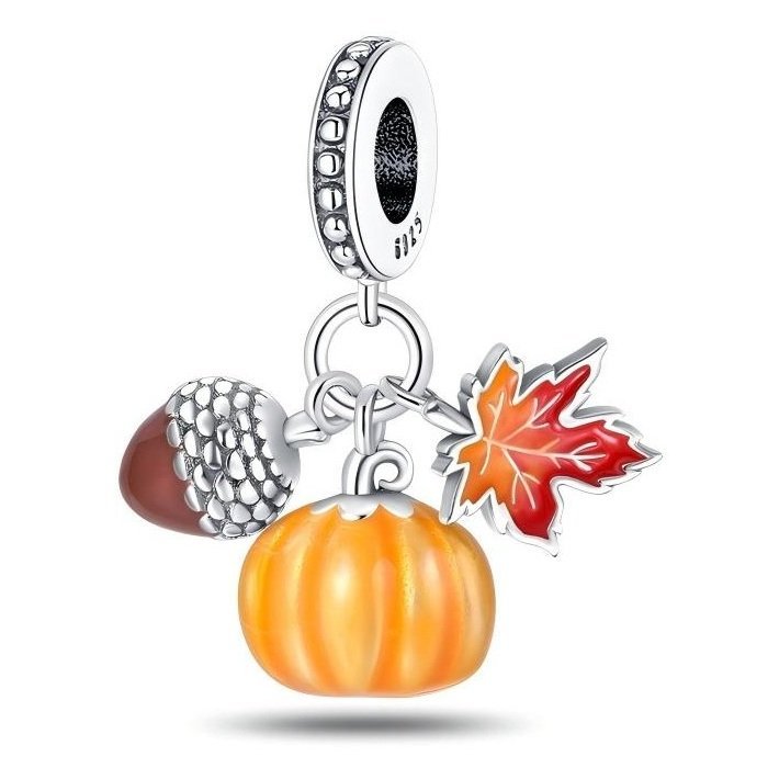 Zawieszka Charms SREBRO 925 Koralik Jesień Żołądź Dynia Liść Dębu