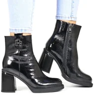 Botki damskie - DAMSKIE BOTKI SKÓRZANE WĘŻOWE NA SŁUPKU VINCEZA 66670 CZARNE LAKIEROWANE - miniaturka - grafika 1