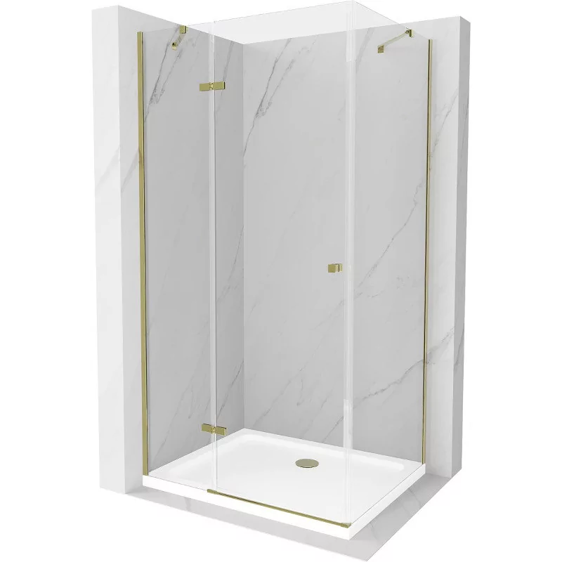 Mexen Roma kabina prysznicowa uchylna 80x100 cm, transparent, złota + brodzik Flat