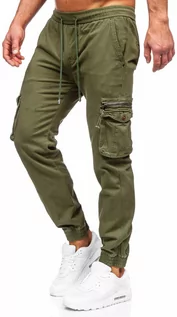 Spodnie męskie - Khaki spodnie joggery bojówki męskie Denley MP0181MV - grafika 1