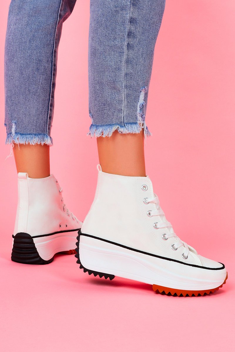 Białe trampki na platformie damskie wysokie buty sportowe sznurowane Casu VL135P-40
