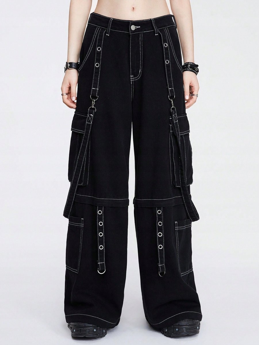 SHEIN CZARNE SPODNIE JEANSOWE RURKI Z DŻETAMI I KIESZENIAMI 44 1MA