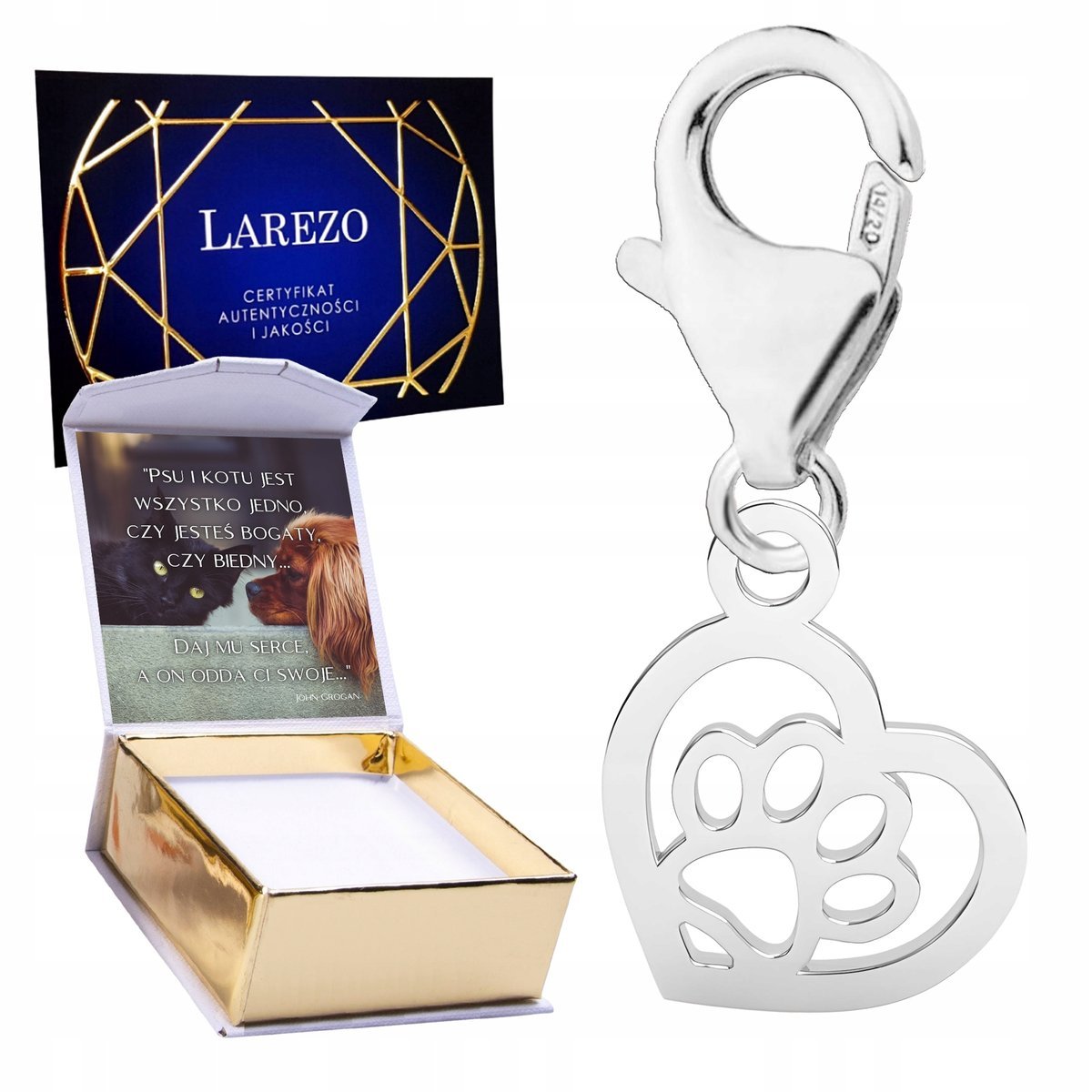 ZAWIESZKA SREBRNA Wisząca Psia Kocia Łapka Łapa Psa Kota Serduszko NADRUK