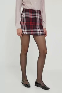 Spódnice - Tommy Hilfiger spódnica z domieszką wełny kolor bordowy mini ołówkowa - grafika 1