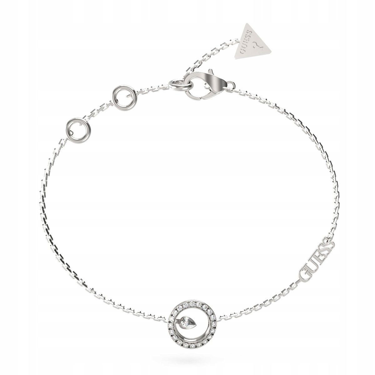 Guess Tiny Dancer srebrna bransoletka damska kółko z kryształkami JUBB04656