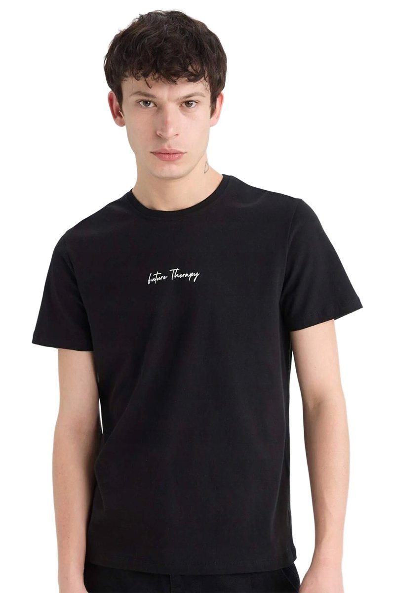 DEFACTO CZARNY T-SHIRT MĘSKI Z NAPISEM FUTURE THERAPY 3XL 5DA