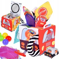 Zabawki sensoryczne - Miękka Kostka Sensoryczna Pojazdy pudełko z chusteczkami montessori ZA5587 - miniaturka - grafika 1