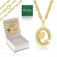 Biżuteria dla dzieci - ZŁOTY ŁAŃCUSZEK + MEDALIK MATKA BOSKA CYRKONIE 18K + GRAWER NA CHRZEST 35CM - miniaturka - grafika 1