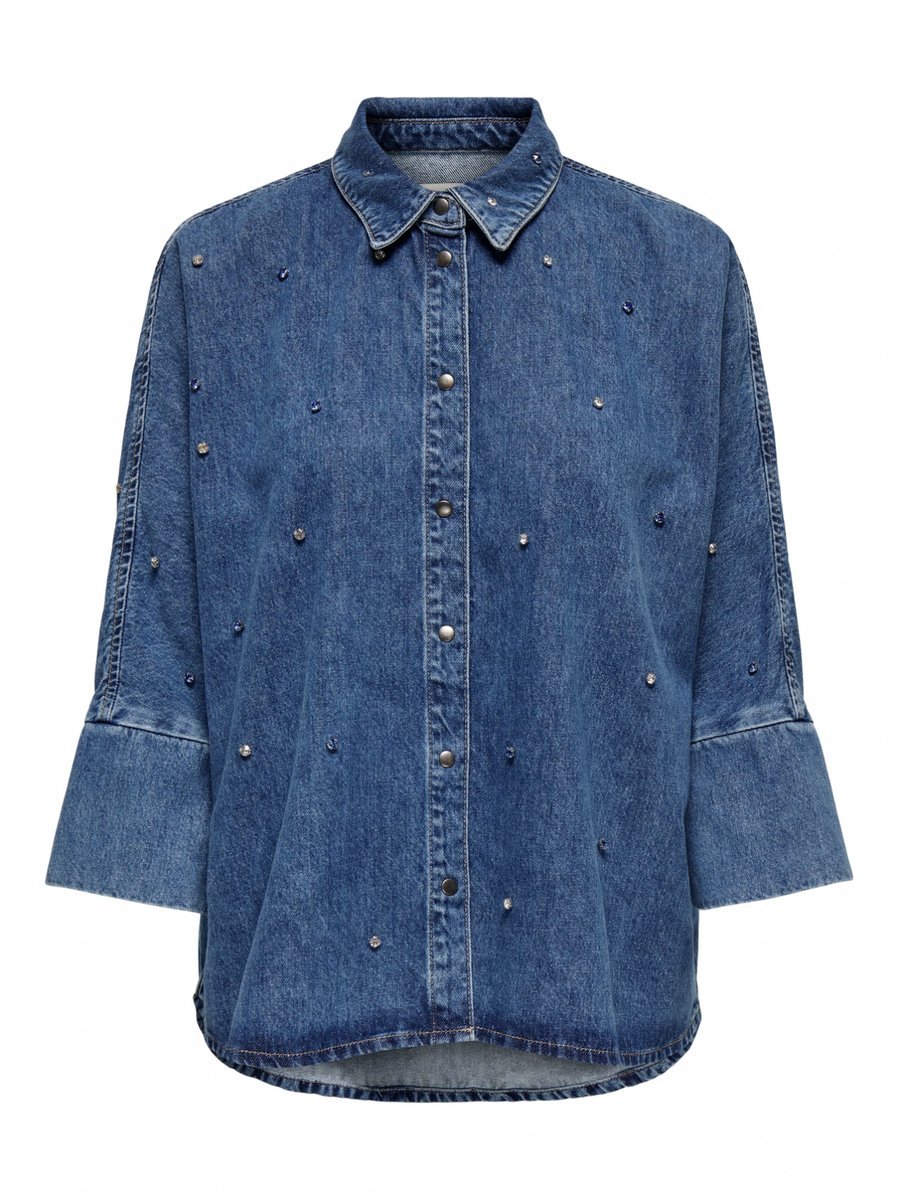 camicie damskie only 15307936 onlgrace 3/4 rhinestone medium niebieski denim