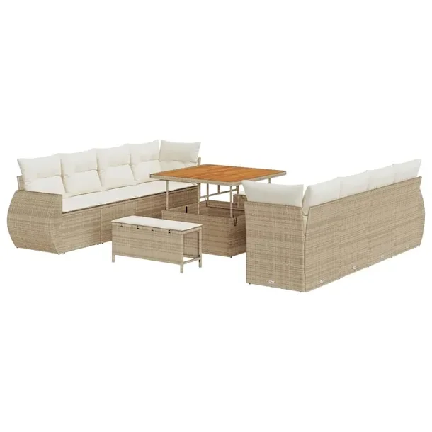 Zestaw Sofy Ogrodowej dla 4 Osób, Rattan, Beżowy, 60 cm Głębokość