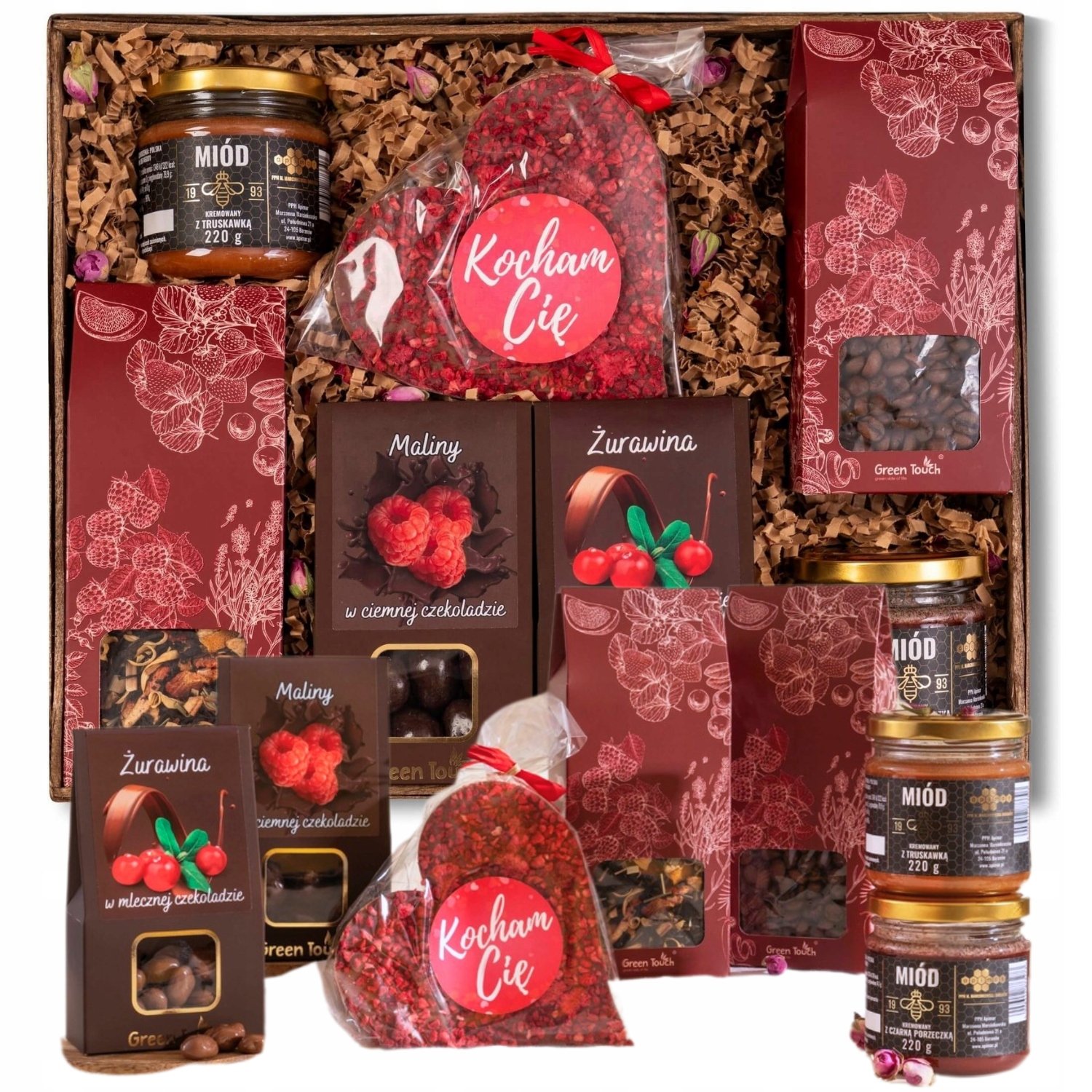 Duży Kosz Prezentowy Zestaw Herbat Czekolada Serce Bakalie Miód Na Urodziny