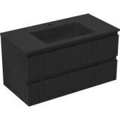 Szafki łazienkowe - Mexen Rivel szafka łazienkowa 90 cm z umywalką Otis, 2 szuflady, ryflowana , czarna mat - 91A20-09047-2-BFF71-W18M71 - miniaturka - grafika 1