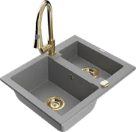 Zlewozmywaki z baterią - Mexen Carlos zlewozmywak granitowy 1,5-komorowy z baterią kuchenną Elia, szary - 6518-71-670101-50 - miniaturka - grafika 1