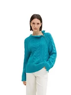 Swetry damskie - TOM TAILOR Damski Sweter z dzianiny z zamkiem błyskawicznym 1034062, 30014 - Teal Blue, XXL - miniaturka - grafika 1