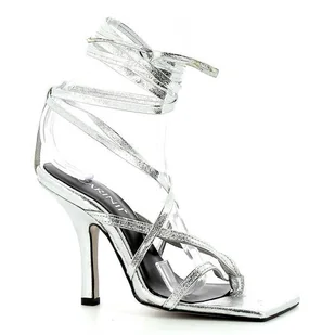 Srebrne sandały na szpilce CARINII - Carinii - Klapki i japonki damskie - miniaturka - grafika 1