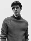 Swetry męskie - Reserved - Prążkowany sweter z niską stójką - ciemnoszary - miniaturka - grafika 1