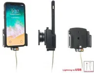 Uchwyty samochodowe do telefonów - Uchwyt regulowany do Apple iPhone Xs w futerale lub obudowie o wymiarach: 70-83 mm (szer.), 2-10 mm (grubość) z możliwością wpięcia kabla lightning USB - miniaturka - grafika 1