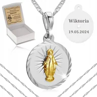 Biżuteria dla dzieci - SREBRNY NASZYJNIK PR. 925 MATKA BOSKA CUDOWANA ŁAŃCUSZEK MEDALIK + GRAWER - miniaturka - grafika 1
