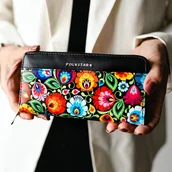 Portfele - PORTFEL FOLK - ŁOWICKI CZARNY - DUŻY Z KIESZONKĄ FOLKSTAR - miniaturka - grafika 1