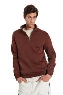 Bluzy męskie - TRENDYOL MAN BLUZA MĘSKA BRĄZOWA Z ZAMKIEM I STÓJKĄ DŁUGI RĘKAW L 5DA - miniaturka - grafika 1