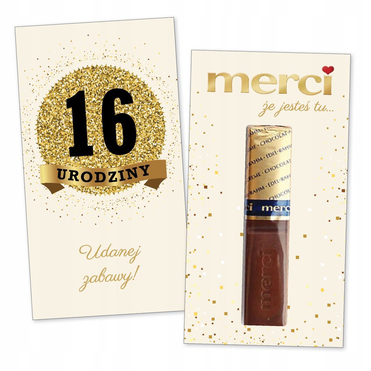 10x PODZIĘKOWANIA NA 16 URODZINY DLA GOŚCI merci lat - premium - KREMOWY