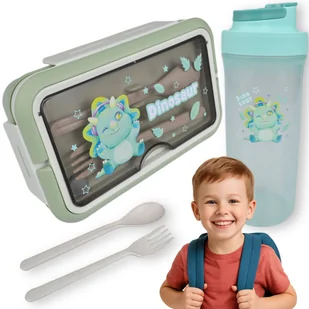 Lunchbox Śniadaniówka Pojemnik Na Śniadanie Obiad Do Szkoły + Sztućce Bidon Zielony Z Siedzącym Dinozaurem - Bidony dla dzieci Lunchbox Śniadaniówka Pojemnik Na Śniadanie Obiad Do Szkoły + Sztućce Bidon Zielony Z Siedzącym Dinozaurem - Bidony dla dzieci - miniaturka - grafika 1