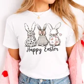 Koszulki i topy damskie - Damska koszulka z króliczkami na Wielkanoc - HAPPY EASTER - miniaturka - grafika 1