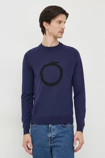 Swetry męskie - Trussardi sweter wełniany męski kolor granatowy lekki - grafika 1