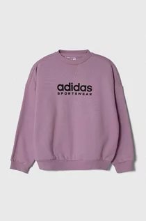 Bluzy dla dziewczynek - adidas bluza dziecięca kolor fioletowy z nadrukiem - grafika 1